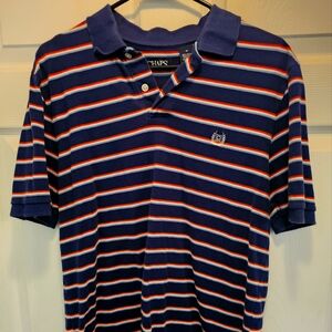 Chaps Blue and White Polo Shirt with Striped Design